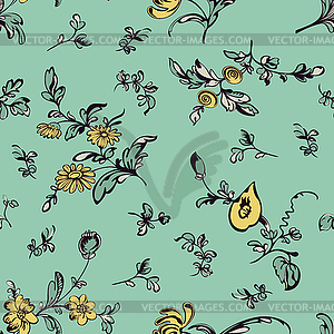 Seamless vintage floral pattern green background - vector clipart