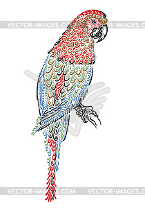 Parrot bird with ornament pattern - vector image