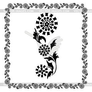 Floral frame ornament Drawing flower black - vector clip art