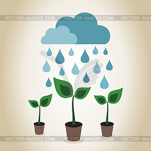 Rain on plant - vector clipart