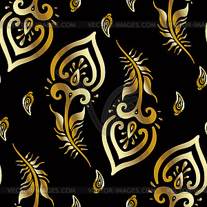 Beautiful peacock feathers. Gold pattern - vector image