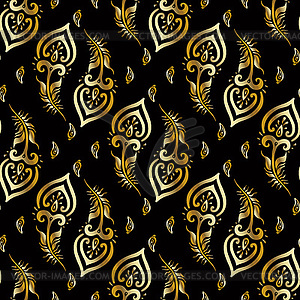 Beautiful peacock feathers. Gold pattern - vector clipart