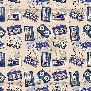 Audio cassette. Seamless pattern - vector clip art