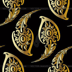 Beautiful peacock feathers. Gold pattern - vector clipart / vector image