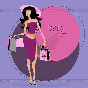 Fashion girl. Woman with shopping bags - vector clipart