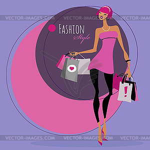 Fashion girl. Woman with shopping bags - vector clipart