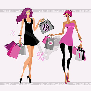 Fashion girl. Woman with shopping bags - vector clipart