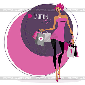 Fashion girl. Woman with shopping bags - vector image