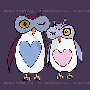 Two cute decorative owls - vector image