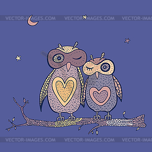 Two cute decorative owls - vector image