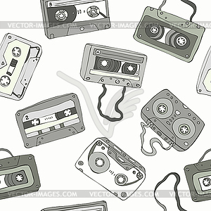 Seamless pattern of retro cassette tapes - vector image