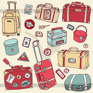 Vintage чемоданы установлены. Путешествовать - векторный клипарт