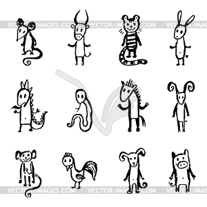 Chinese Zodiac. 12 Animal astrological sign - vector clipart