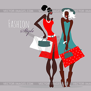 Fashion girls. Women with shopping bags - vector image