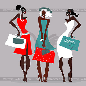 Fashion girls. Women with shopping bags - vector clipart
