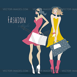 Fashion girls. Women with shopping bags - vector clipart