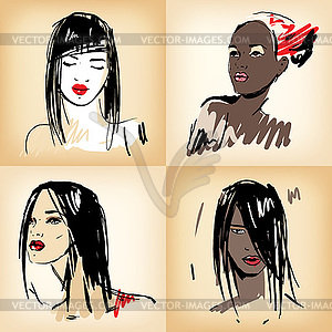 Beautiful girls set - vector clipart