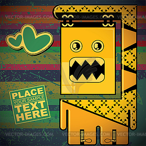 Monster on retro grunge background - vector image