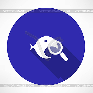 Magnifying Glass with fish icon - vector clipart