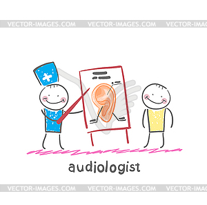 Otolaryngologist shows presentation about - vector image