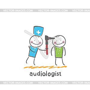 Otolaryngologist examines ear of patient - vector image