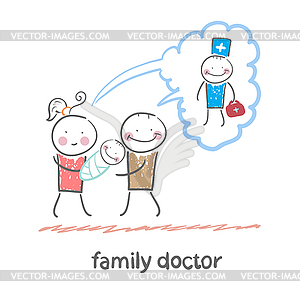 Family thinks about family doctor - vector image