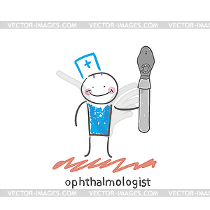 Ophthalmologist with device for eye tests - vector clip art