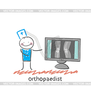 Orthopaedist on monitor shows an X-ray - vector image