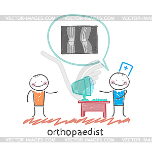 Orthopaedist tells patient about an x-ray - vector clipart