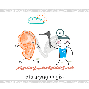 Otolaryngologist catching sore ear - stock vector clipart