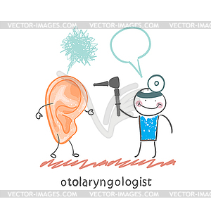 Otolaryngologist treats sore ear - vector clip art