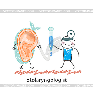 Otolaryngologist gives patient ear drops - vector image