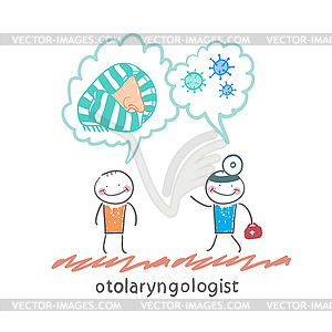 Otolaryngologist says about bacteria and nose with - vector clipart