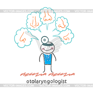 Otolaryngologist thinks about different noses - vector image