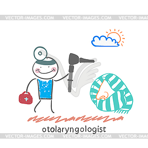 Otolaryngologist came to treat patient`s nose - vector clipart