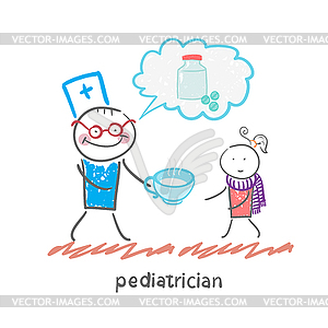 Pediatrician says about pills and give medicine to - vector clip art