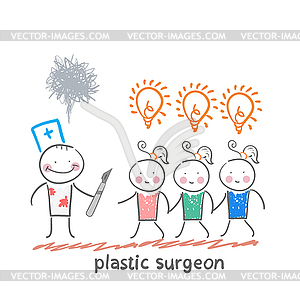 Plastic surgeon holding scalpel and looks at - vector image