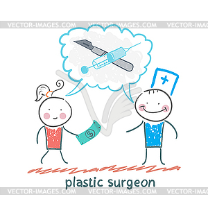 Plastic surgeon says about operation and patient - vector clipart