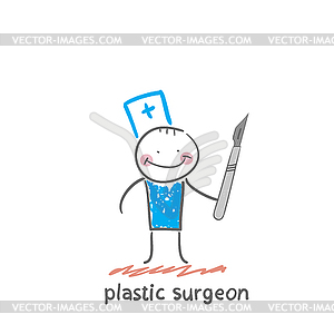 Plastic surgeon with scalpel - vector image