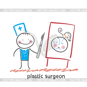 Пластический хирург скальпелем дает представление - изображение в векторе / векторный клипарт