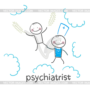 Psychiatrist with patient flies in sky - royalty-free vector image