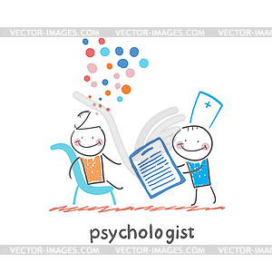 Psychologist with folder, and patient`s head - vector EPS clipart