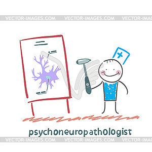 Psychoneuropathologist holds hammer and says - vector clipart