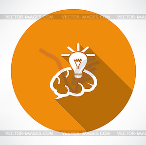 Brain Icon with Light Bulb - vector clip art