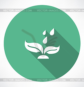 Leaf with falling drops icon - vector clipart