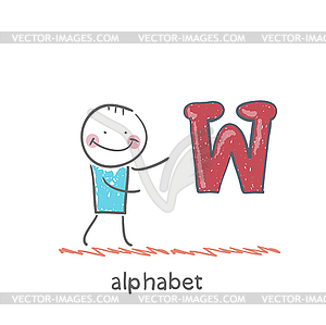 Man standing with letter of alphabet - vector image