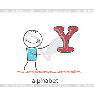 Man standing with letter of alphabet - vector clip art