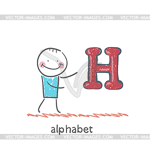 Man standing with letter of alphabet - vector image