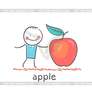 Man stands next to large apple - vector clip art