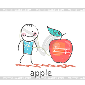 Человек, слушая музыку в наушниках яблока - клипарт в векторе / векторное изображение